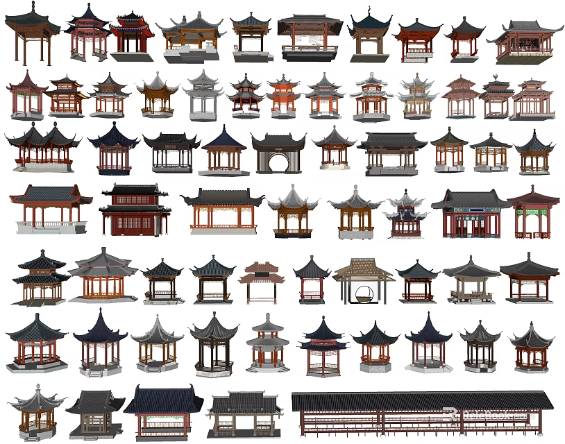 Traditional Chinese Ancient Architecture Showcasing Diverse Roof Styles And Wooden Structures 3d model 
