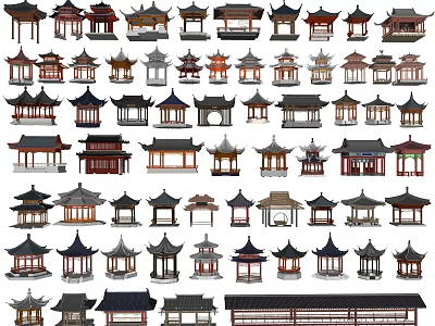 Traditional Chinese Ancient Architecture Showcasing Diverse Roof Styles And Wooden Structures 3d model