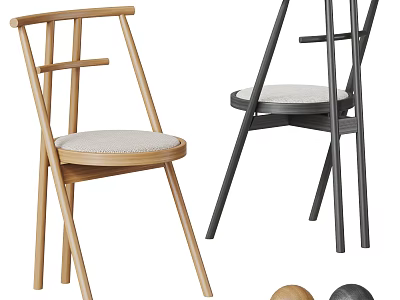 Modern Dining Chairs With Light Wooden Dark Metal Frames And Padded Upholstered Seats 3d model