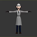 Game Movie Character 3D Model With White Trench Coat Hat And Outstretched Arms