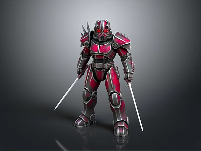 Armored Warrior Character With Red And Black Spiked Armor And Dual Swords 3d model