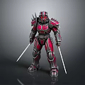 Armored Warrior Character With Red And Black Spiked Armor And Dual Swords