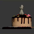 Orange Cake With Cat Decoration Flower Toppings And Chocolate Molds Pieces