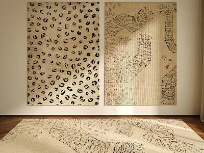 Square Area Rugs In Artistic Interior Decoration 3d model