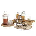 Elegant Glass Tea Set with Wooden Tray Clear Cups and Storage Jars on
