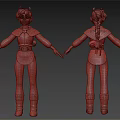 3D Animated Character Design With Braided Hair Red Cape And Armor Outfit Front Back View