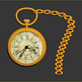 Golden Vintage Pocket Watch With White Dial Roman Numerals and Decorative Chain