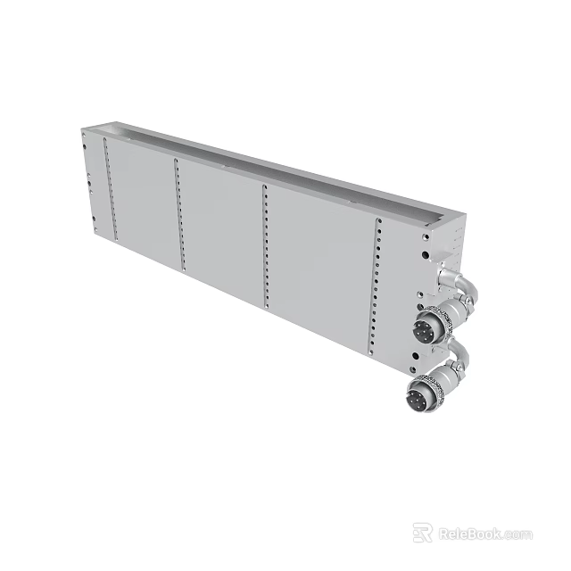 Silver Rectangular Metal Industrial Equipment With Multiple Holes And Connectors 3d model 