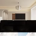 Modern Living Dining Room Interior With Open Concept TV Wall Round Rug And Sofa