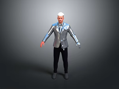 3D Character Model In Silver Shiny Suit With Black Pants And White Hair 3d model