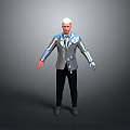 3D Character Model In Silver Shiny Suit With Black Pants And White Hair