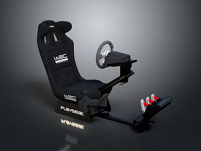 Ergonomic Black Office Chair with Steering Wheel and Pedals for Gaming Simulation Use 3d model