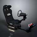 Ergonomic Black Office Chair with Steering Wheel and Pedals for Gaming Simulation Use