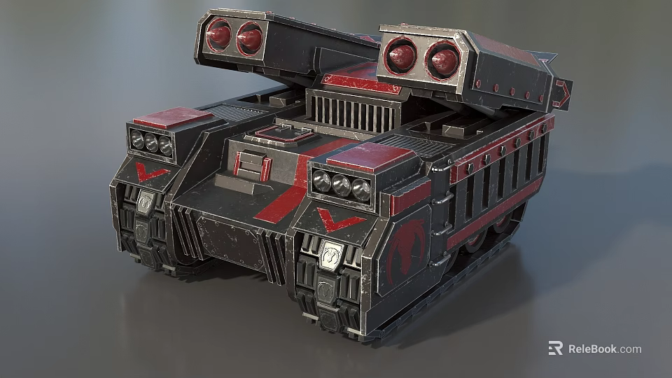 Sci Fi Armored Tank 3D Model With Red Black Futuristic Design 3d model