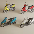 Colorful Scooter Collection Featuring Yellow Red Blue and White Motorcycles Displayed