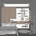Tatami Bedroom Double Bed Bedside Table Wardrobe Bed Backrest Chandelier Table Lamp 3d model