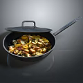Golden Brown Crispy Fried Potatoes Cooking In Open Lid Frying Pan