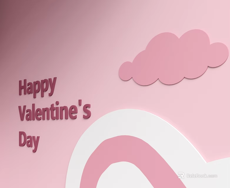 Valentine's Day Wall Decor with Pink Cloud Rainbow and Happy Text on Pink Background 3d model 