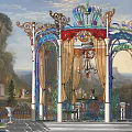 Ornate Pergola With Intricate Decorative Top Columns And Hanging Chandelier