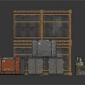 Industrial Storage Scene Components With Metal Frame Stacked Crates And Colored Boxes
