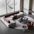 Modern Sofa And Coffee Table Set With White Red Upholstery Black Table And Cozy Blanket