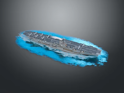 Aircraft Carrier 3D Model Floating On Blue Water Surface With Deck Features 3d model