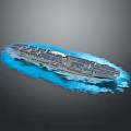 Aircraft Carrier 3D Model Floating On Blue Water Surface With Deck Features 3d model