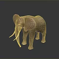 Detailed Brown Elephant Sculpture With Large Ears And Long Tusks On Dark Background