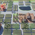 Scenic Organized Campsite With Pond Playground Cabins Palm Trees And Green Areas