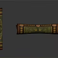 Green And Brown Decorative Mat With Ornate Patterns And Rolled Scroll