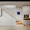 Modern Apartment Interior Design With White Cabinets Wooden Countertop Blue Chair And Beige Sofa