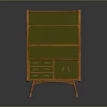 Wooden Bookcase Design With Shelves Drawers And Green Cabinet Doors
