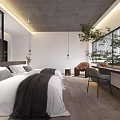 Modern Hotel Guest Room With King Bed Floor to Ceiling Windows and Indoor Plants