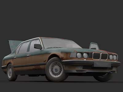 Vintage Rusty Classic Car With Green And Brown Body And Old Model Design 3d model