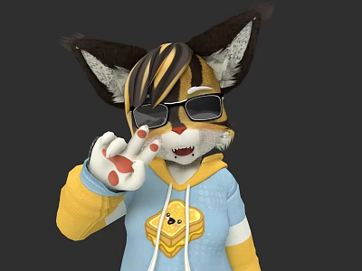 Cartoon Cat In Sunglasses With Hoodie Cookie Design Yellow Sleeves White Paws 3d model