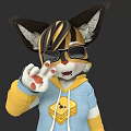 Cartoon Cat In Sunglasses With Hoodie Cookie Design Yellow Sleeves White Paws