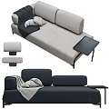 Modern Sectional Sofa With Gray Navy Upholstery Pillows Throw Blanket And Side Table 3d model