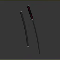 Traditional Samurai Sword With Black Handle Long Metal Blade And Scabbard