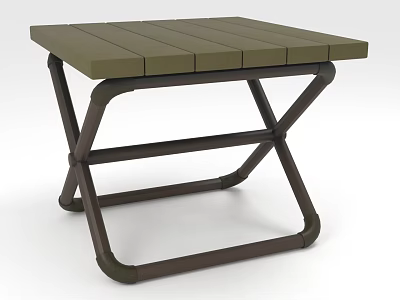Contemporary Stool With Wooden Slat Top And X Shaped Metal Legs Design 3d model