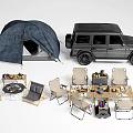 Outdoor Camping Table And Chair Set With Tent And SUV For Outdoor Activities