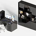 Modern Home Office Desk Setup With Dual Monitors Office Chair And Bookshelf