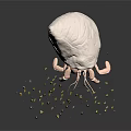 White Shell Like Structure With Extending Tentacles And Scattered Yellow Particles