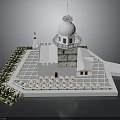 Lighthouse Building With White Dome Tower Structure And Stone Paved Platform With Arranged Chairs 3d model