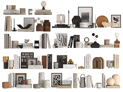 Stylish Decorative Ornament Set With Books Vases Frames And Sculptures For Home Decor 3d model