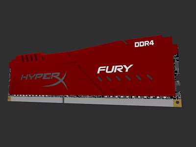 HyperX Fury DDR4 RAM Module With Red Design And High Performance 3d model