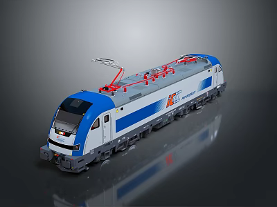 Modern Blue and White Electric Locomotive Model with Red Pantographs and CR Logo 3d model