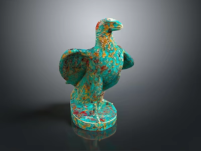 Turquoise Eagle Sculpture with Gold Red Patterns and Decorative Base 3d model