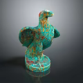Turquoise Eagle Sculpture with Gold Red Patterns and Decorative Base 3d model