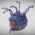 Monster Head Model with Rock Like Texture Large Eye Open Mouth Tentacles Glowing Tips 3d model