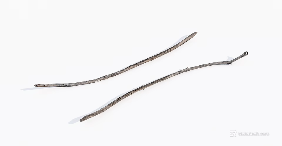 Natural Stone Wood Branches With Dry Textured Surface And Simple Shape 3d model